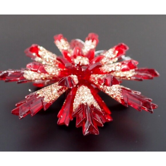 Vintage Ruby Red Gold Glitter Holiday Red 3D Snowflake Christmas Ornament 4.5" - Picture 2 of 9